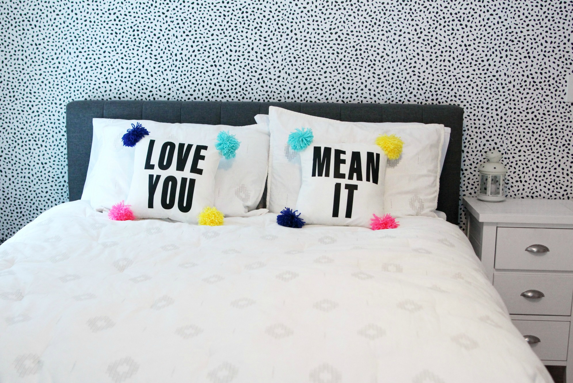 DIY Love Your Pom Pom Pillow with Text | No-Sew Pillowcase
