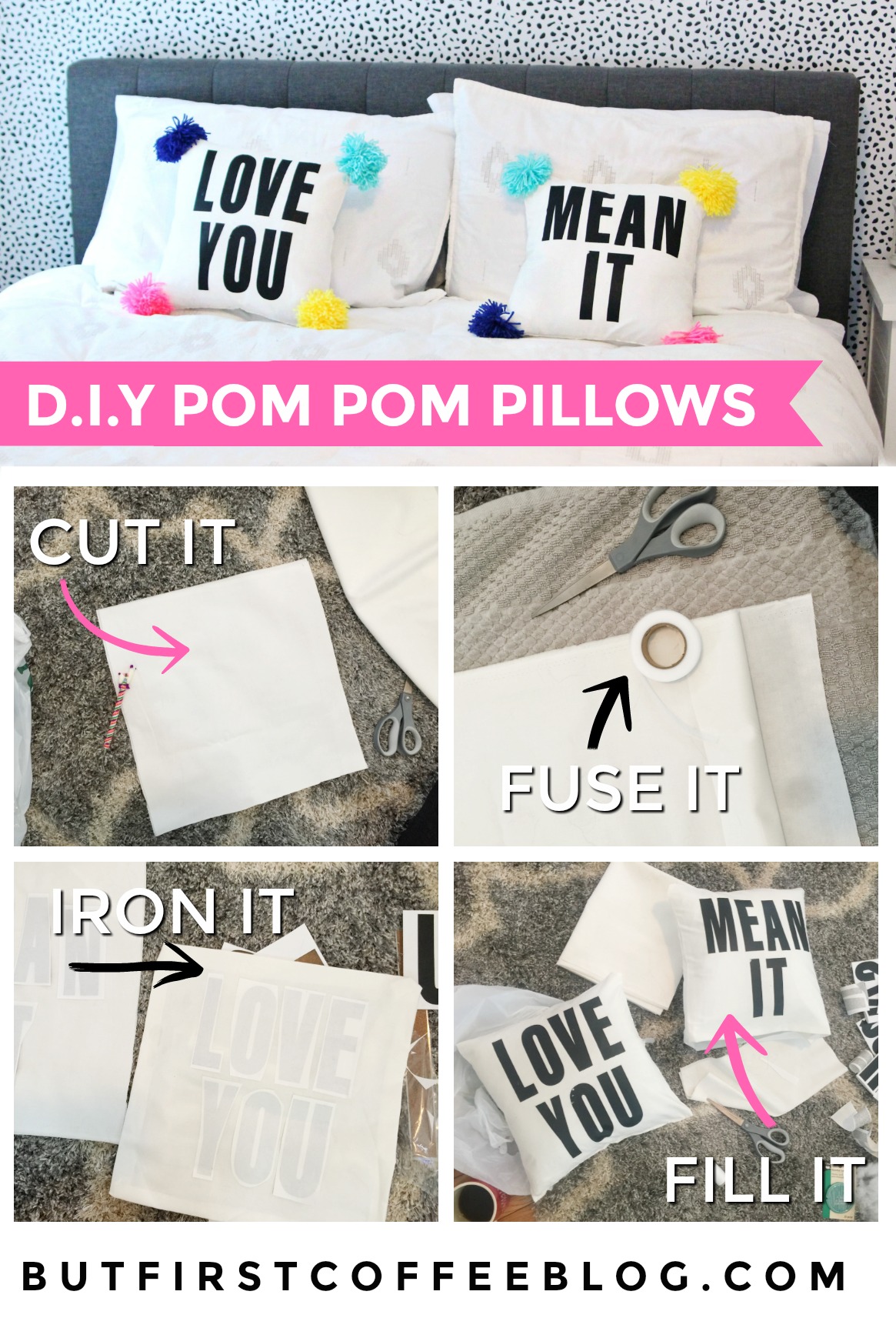 DIY Pom Pom Pillow with Text | How to Make a No-Sew Pillowcase