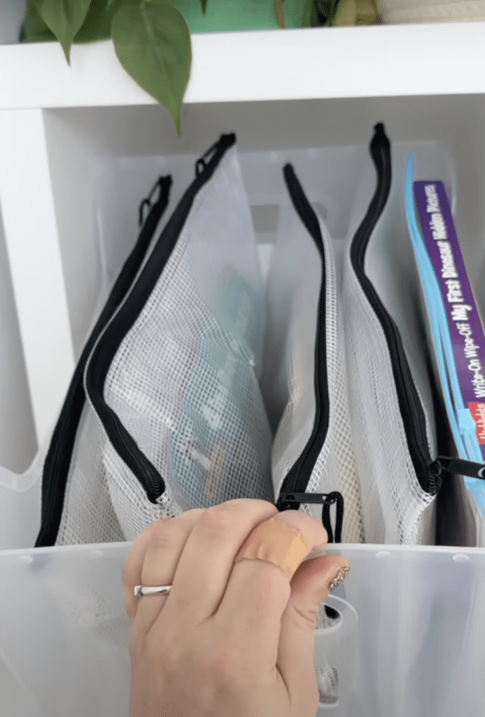 Slim zipper pouches to hold small objects.